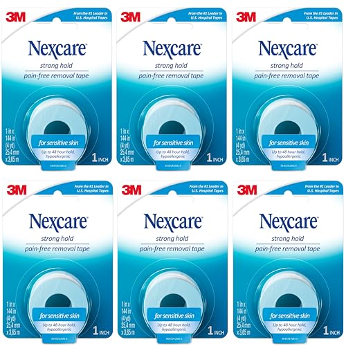 Nexcare Sensitive Skin Low Trauma Tape 1 in x 4 yd PainFree Removal Hypoallergenic WaterResistant 6 Rolls
